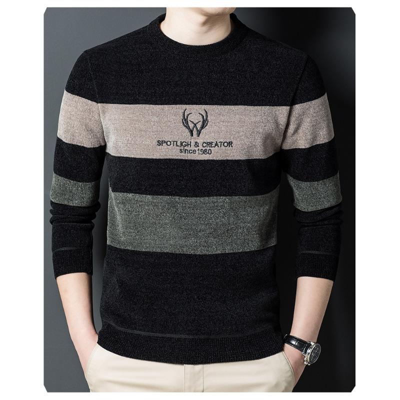 CHIC STUDIO Herfst- en winterkleding Heren ronde hals trui Fleece gevoerd Verdikt breiwerk Onderkant shirt trui L groen