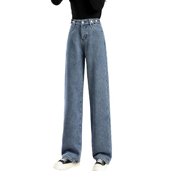 Livia Dames Winter Jeans Hoge Taille Knoopsluiting Ritssluiting Dik Fluwelen Voering Losse Pasvorm Zakken Rechte Wijde Pijpen Streetwear Broek Dagelijkse Draag Lange Broek L