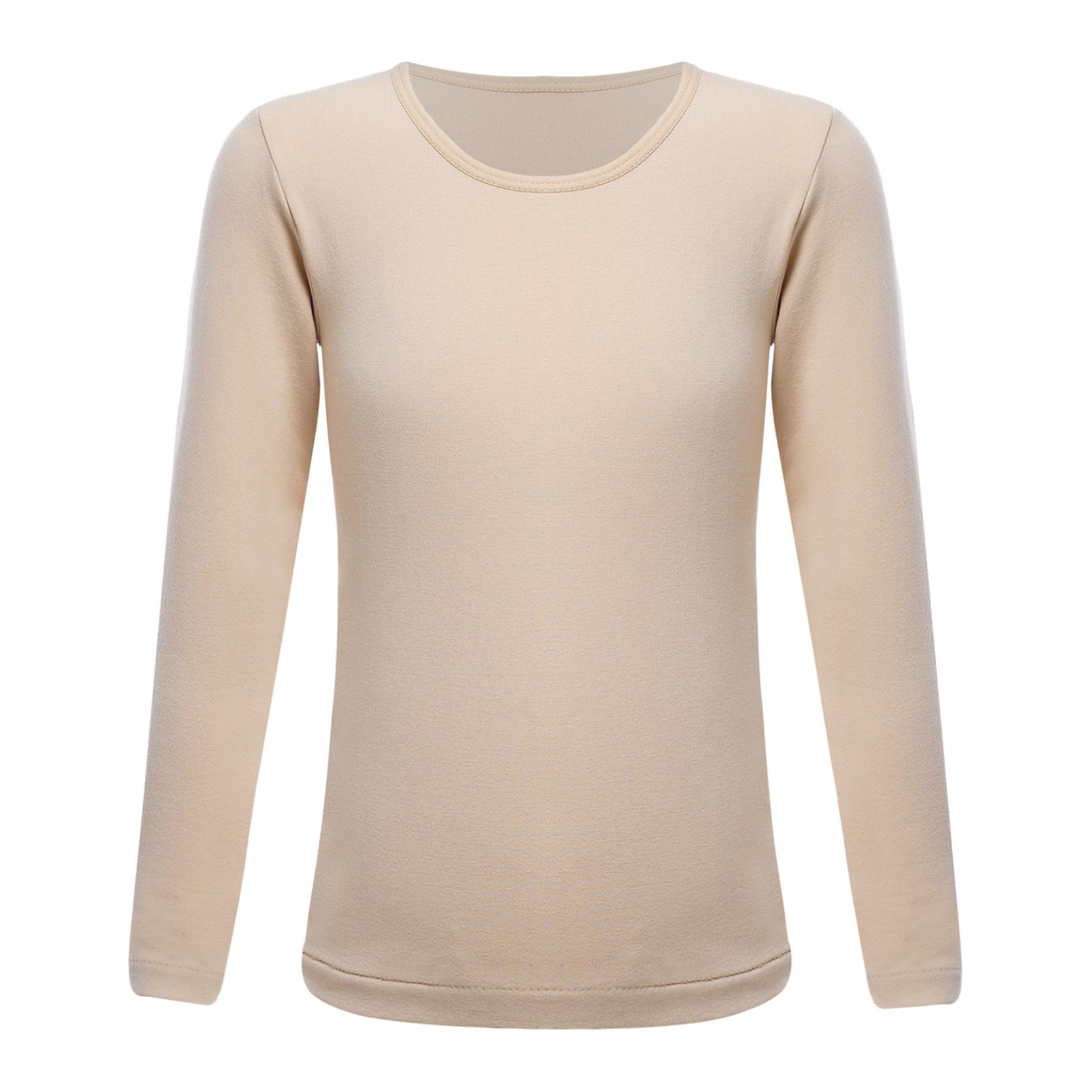 IEFiEL Kinderen Meisjes Effen kleur Lange mouwen Dunne fleece shirts Rekbare thermische ronde hals Pullover Tops nude