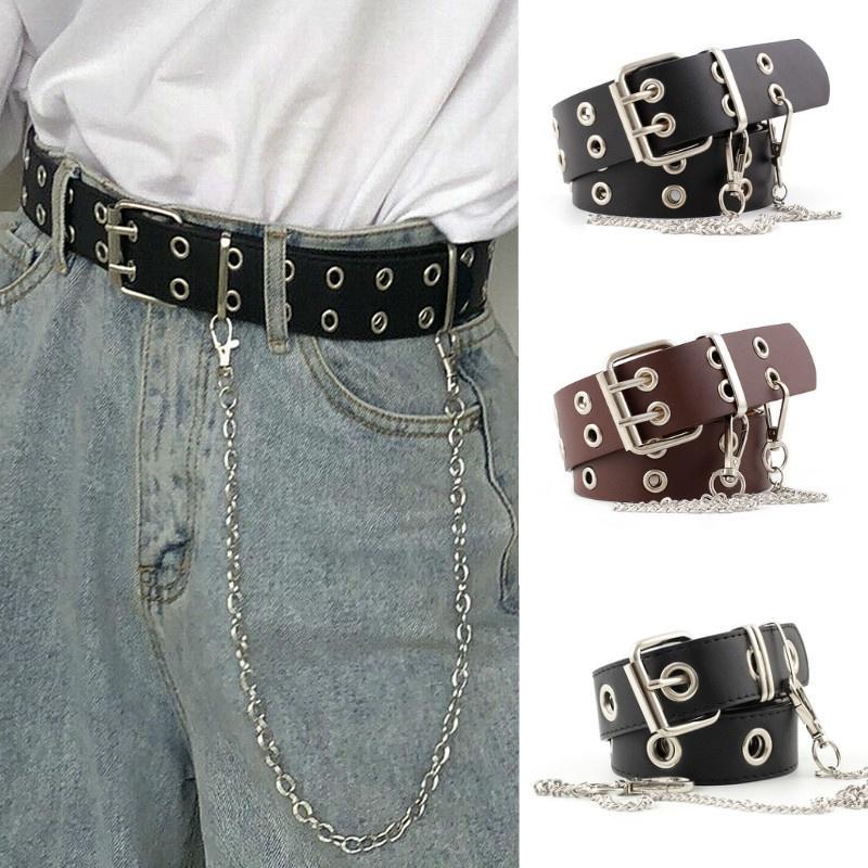 LY Fashion Sexy 017 Vrouwen Punk Ketting Mode Riem Verstelbare Dubbele/Enkele Rij Gat Oogje Tailleband met Oogje Ketting D Black Single