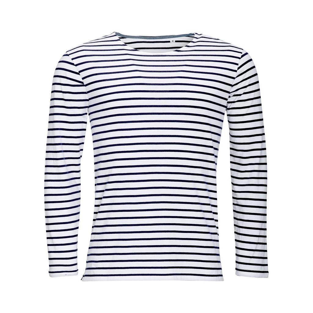 SOLS Heren marineblauw gestreept T-shirt met lange mouwen XL