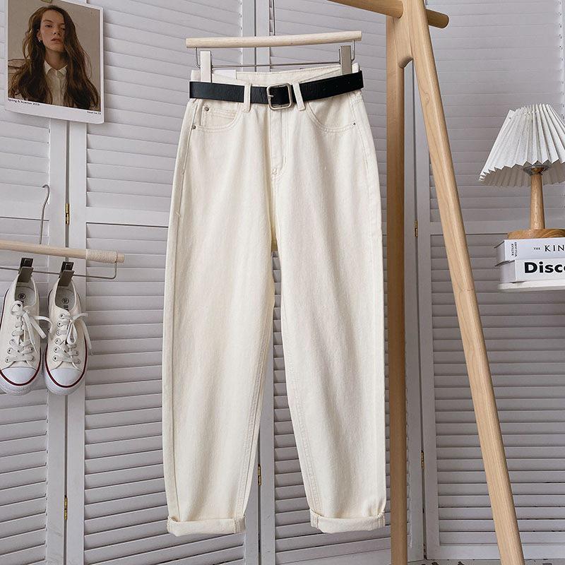 StrideBox Women's High-Waist Retro Slim Straight Jeans - Summer Thin Carrot Fit L