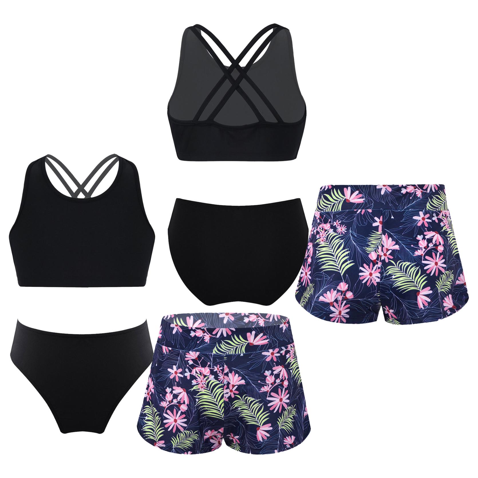 IEFiEL Meisjes Kids Tankini Set Sport Badpak Vest Top met shorts en slips Dans Gymnastiek Badkleding 15-16 Years