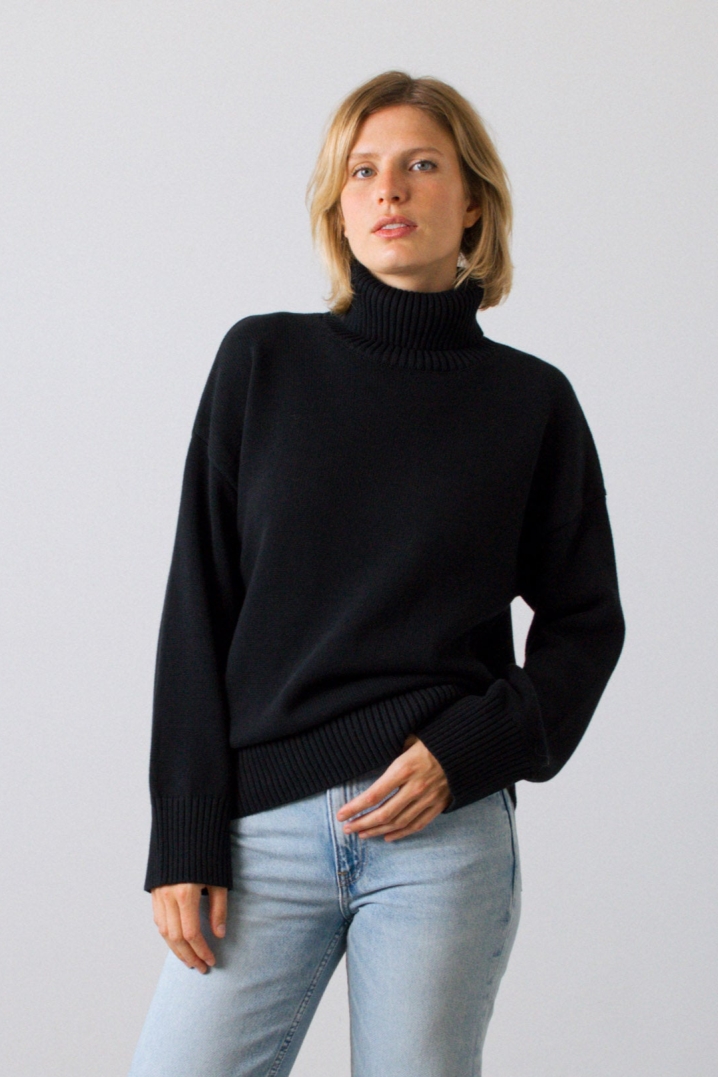 Honest Basics Damen vegan Rollkragenpullover Chunky Schwarz