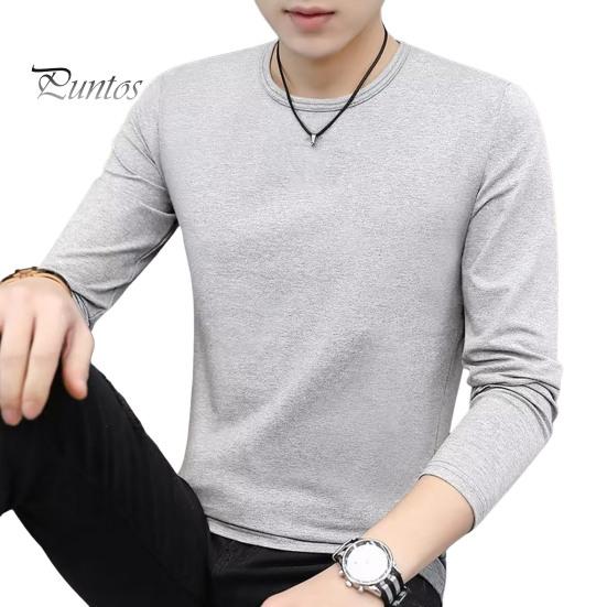 DILLER Heren Top Effen Kleur Lange Mouw Ronde Hals T-shirt voor Dagelijks Gebruik Middellange Lengte Lichtgewicht Materiaal Casual Stijl Sport Onderkant T-shirt L grijs