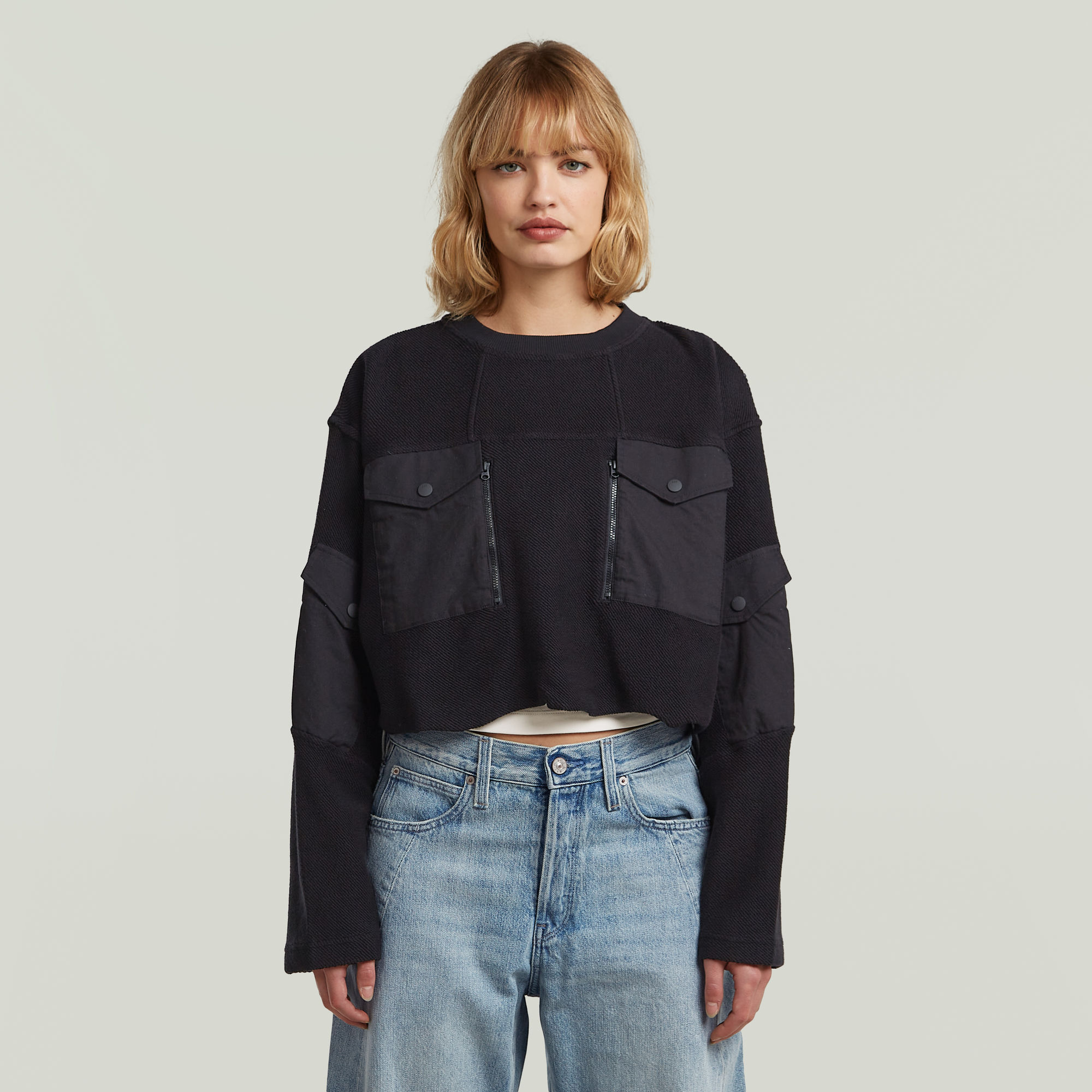 G-Star RAW Multi Pocket Mix Loose Cropped Sweater - Zwart - Dames