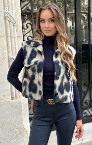 Jurkjes Woven Leopard Gilet Navy