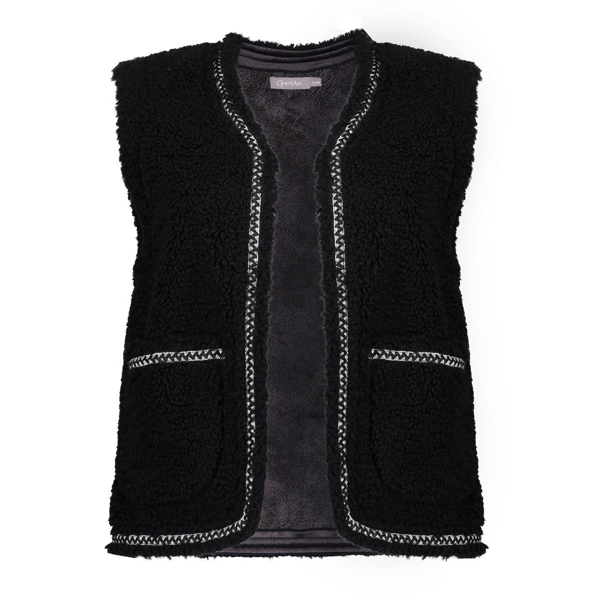 Geisha gilet teddy embroidery 55541-19 999 black/tape black zigzag