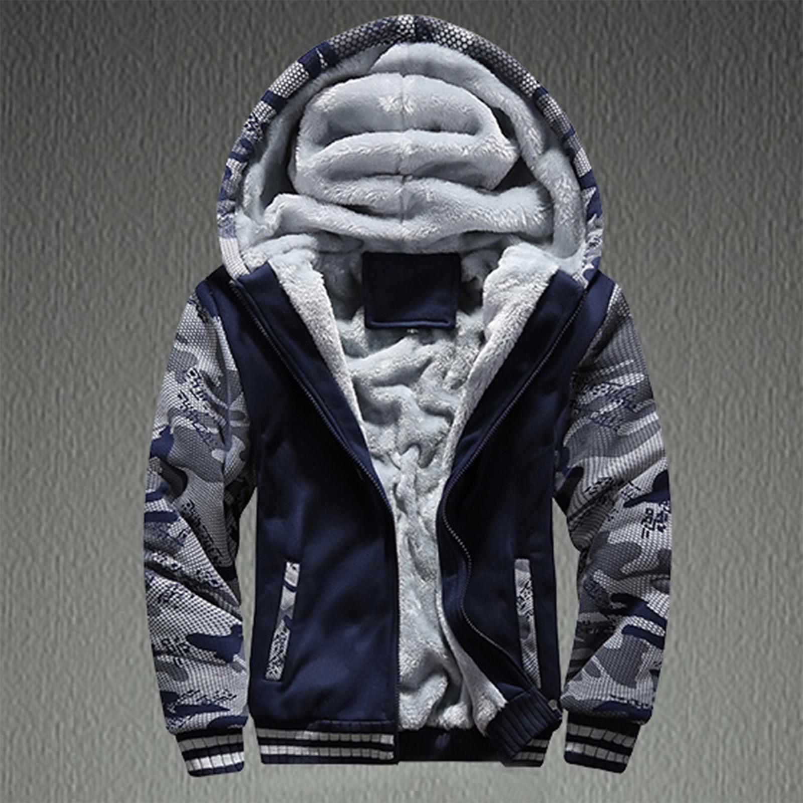 Urbane-TOP Heren Winter Warm Patchwork Fleece Capuchon Rits Trui Jas Buitenkleding Jas XXL