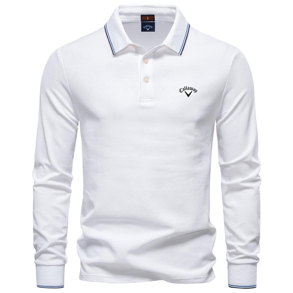 Lixin12 Callaway 2025 Autumn New Embroidery Men's Long Sleeved Polo Shirt, Solid Color Men's Top with Lapel, Versatile Polo Shirt for Men XL