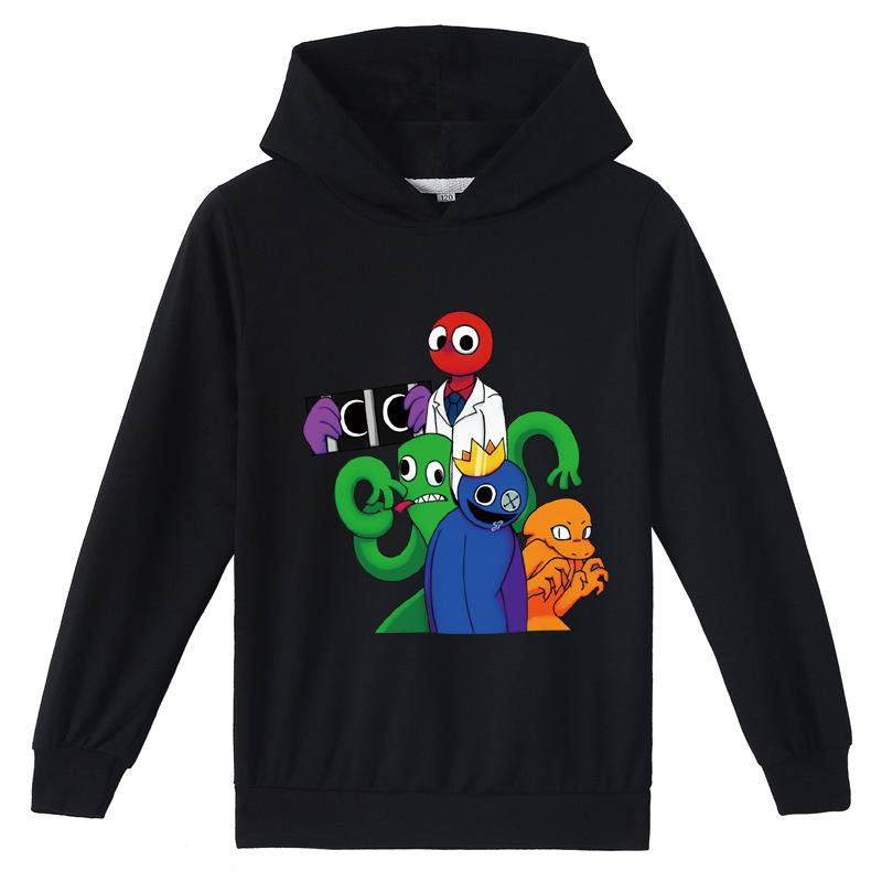 NEXT Urpretty7 Manga Grafische Regenboog Vrienden Hoodie Kinderen Capuchon Lange Mouwen Jassen Peuter Tiener Kinderen Jongens Meisjes Cartoon Sweatshirt Casual Tops Uitloper 130cm zwart