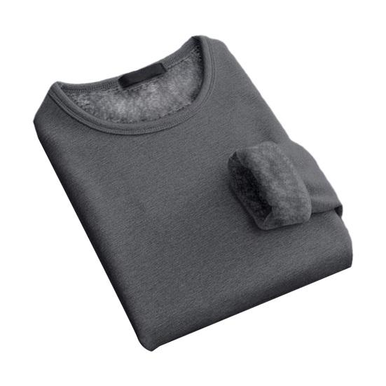 DILLER Heren herfst winter shirt verdikt pluche warm zacht O-hals elastische lange mouw effen kleur trui plus maat dagelijks dieptepunt top ondergoed 2XL donkergrijze kleur