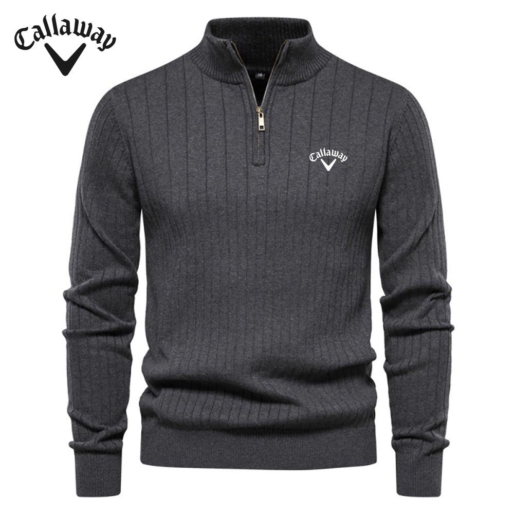 Callaway geborduurde opstaande kraag katoenen herentrui casual halve rits effen kleur trui hoogwaardige gebreide herentrui XL