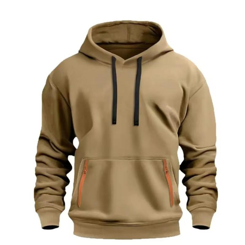 Cloudy and sunny days Men's Hoodie 2025, Casual Sporty Hoodie, Autumn and Winter Top, Arm Pocket Zipper Hoodie XL kaki
