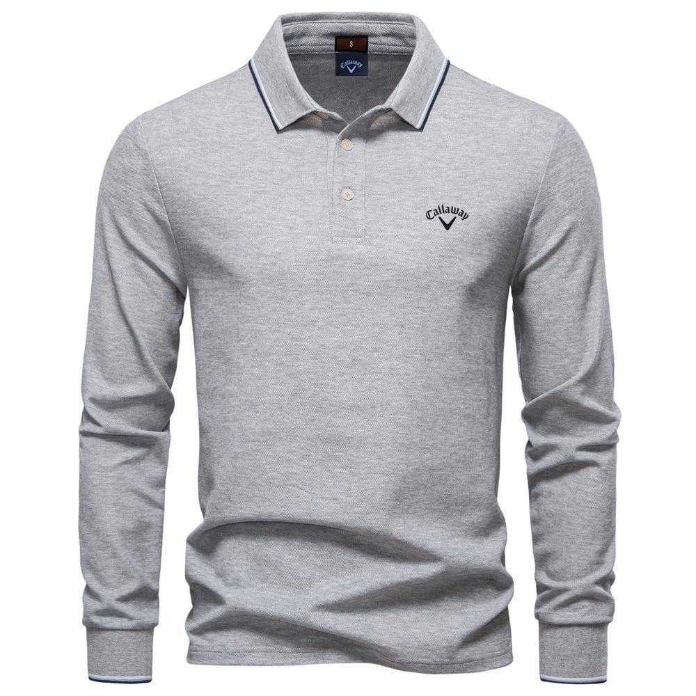 Lixin12 Callaway 2025 Autumn New Embroidery Men's Long Sleeved Polo Shirt, Solid Color Men's Top with Lapel, Versatile Polo Shirt for Men L