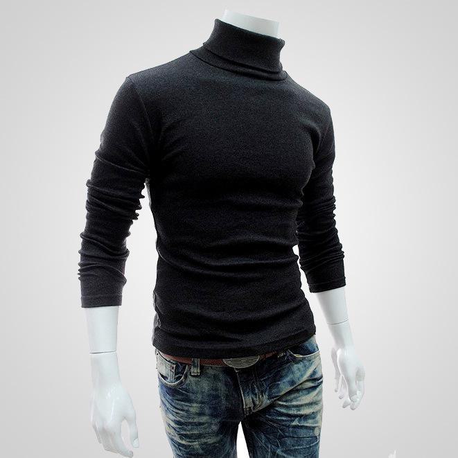 Luna Living Men's High Collar Long Sleeve Solid Color Pullover Sweater - Korean Style for Spring, Autumn, Winter XXL