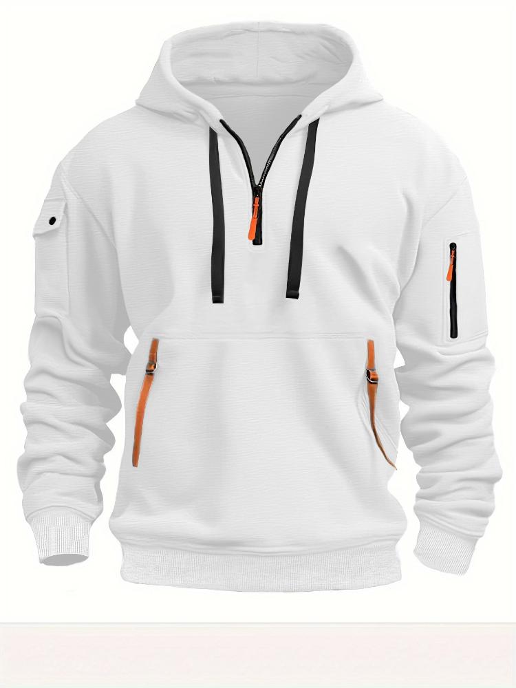Cloudy and sunny days Men's Sporty Casual Hooded Sweatshirt - Ribbed Cuffs & Hem,  Machine Washable, Solid Color for Hiking & Outdoor Activities XL