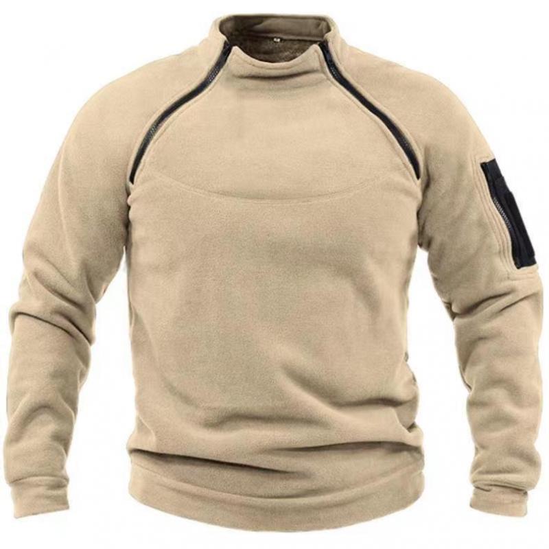 Big Thumb Heren Streetwear Militaire Sweatshirt Fleece Winter Rits Pullover Mode Heren Effen Kleur Losse Lam Dikke Jas Herenkleding M kaki