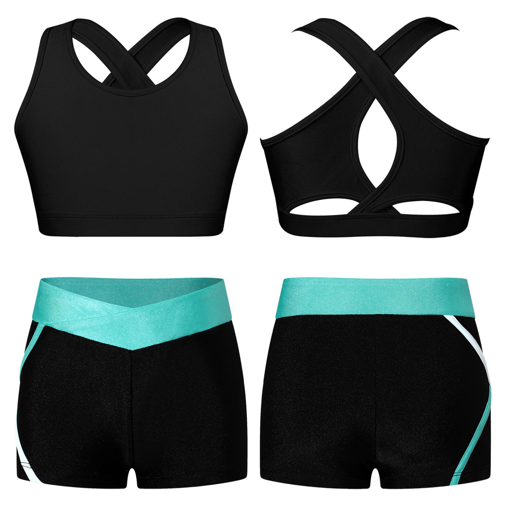 IEFiEL 2 Meisjesbikinitankiniset Tanktop Shorts Tweedelig sportpak Sportkleding Kinderballetshirt Sportset Danskleding 13-14 Years groen/blauw