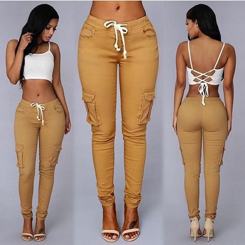 Secret Jam Y2K Streetwear Denim Pants High Waist Jeans Woman Cargo Elastic Sexy Skinny Pencil Jeans Plus Size M kaki