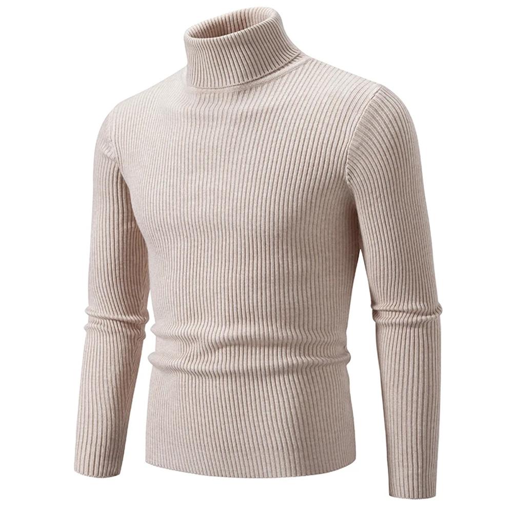 Clothing1 Herfst Winter Coltrui Heren Warm Gebreide Effen Kleur Truien Heren Slim Fit Casual Coltrui Truien Man Truien L beige