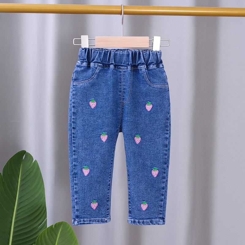 AI Supermarket Stijlvolle Koreaanse lente- en herfstjeans voor meisjes uit 2024 – Losse kinderbroeken Strawberry, 100cm