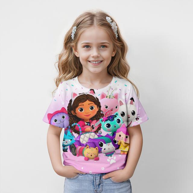 Xuhaijian02 Gabby's Dollhouse Zomer Kinder T-shirt 3d Geprint Meisjesmode Schattig Kind Feest Trend Verjaardag Jongen Cartoon Casual Populair 140