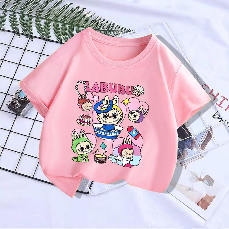 Haijian03 Labubu Girl Short Sleeve T Shirt Cute Print Baby Cotton Tee Tops Cartoon Toddler T-Shirts Summer Children Clothes Birthday Gift 110