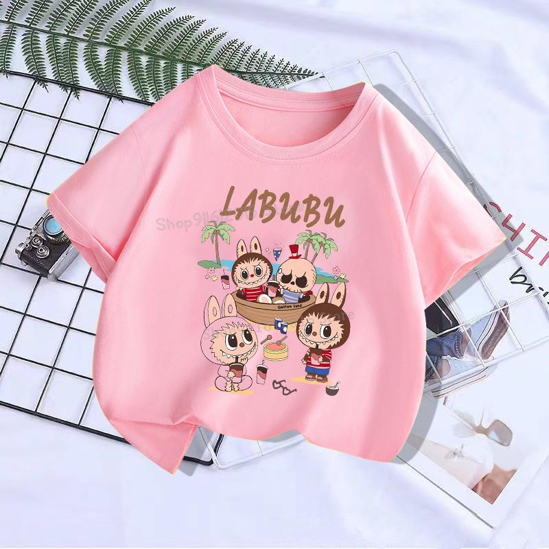 Haijian03 Labubu Girl Short Sleeve T Shirt Cute Print Baby Cotton Tee Tops Cartoon Toddler T-Shirts Summer Children Clothes Birthday Gift 150
