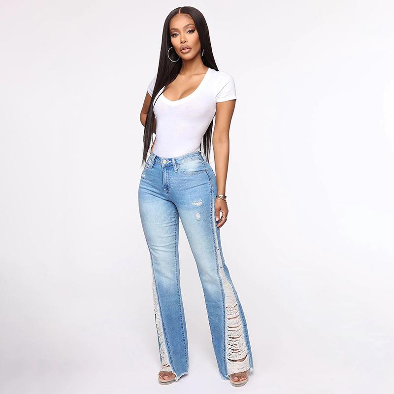 Omena 2024 Elastische rechte denimbroek met hoge taille 2XL lichtblauwe kleur