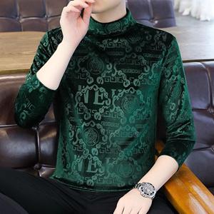 VantaGoods Trendy gouden fluwelen sweatshirt met lange mouwen voor heren - dik, warm, herfst/winter T-shirt met halfhoge kraag 4XL (180-200 jin)