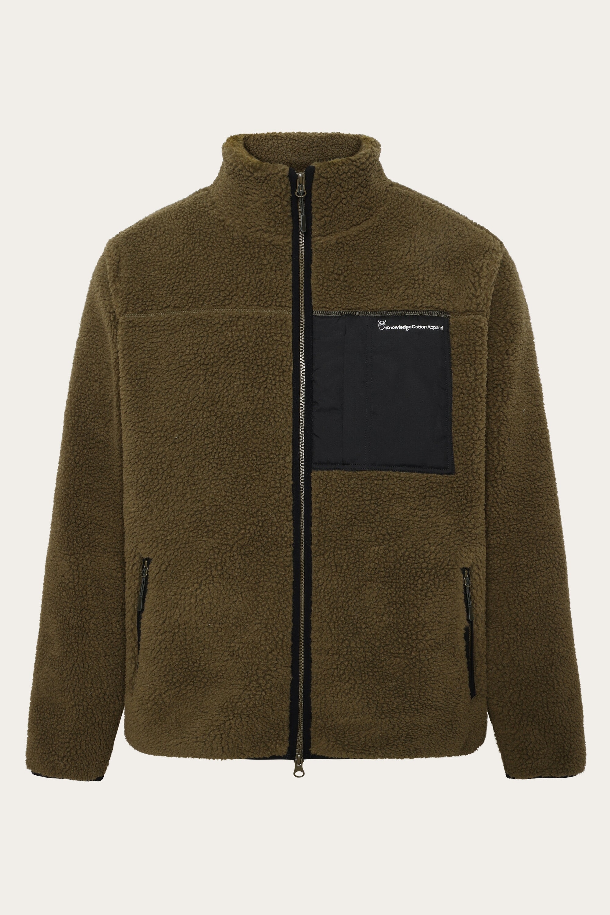 KnowledgeCotton Apparel Herren vegan ReiÃŸverschlussjacke Fleece Teddy Dunkelolive