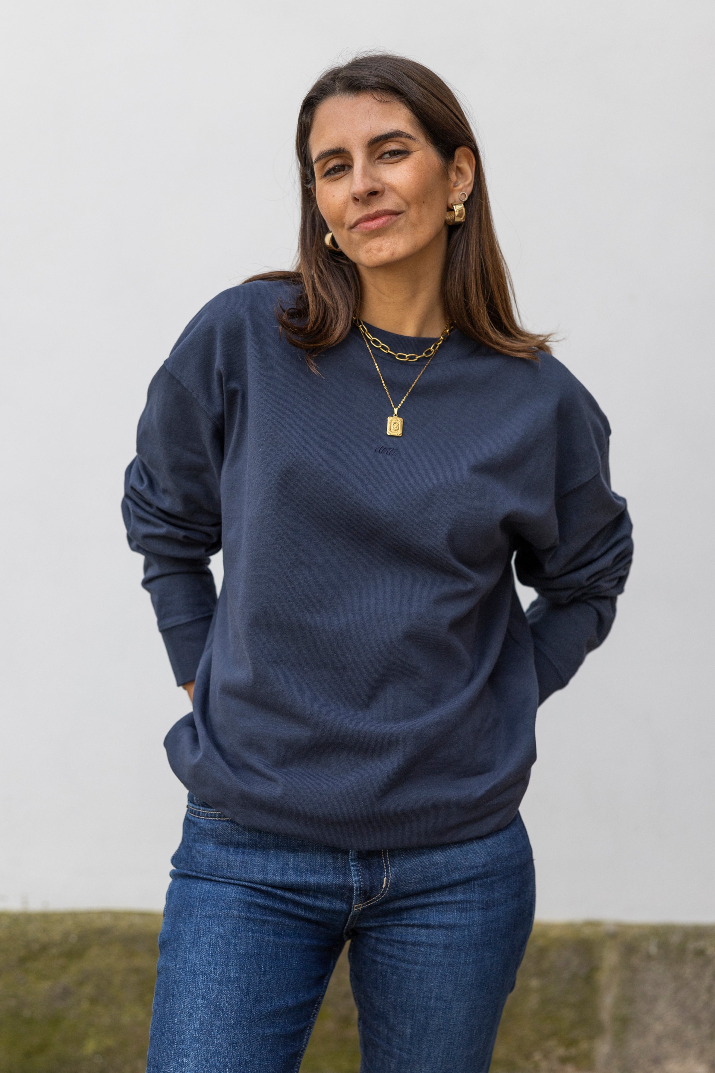 DIRTS Herren vegan Langarmhemd Saphirblau