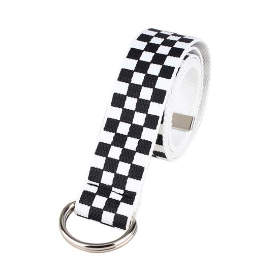 KOKKO Casual Heren Dames Checkerboard Canvas D Ring Riem Plaid Tailleband Tailleband One Size zwart