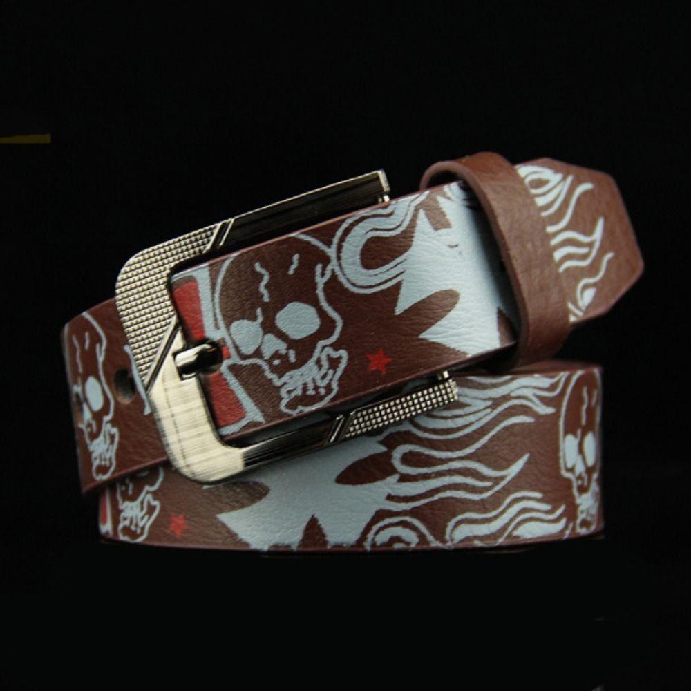 Yeenbanine Skull Skeleton Pattern Casual Belt Accessories PU leather Belt Female Waistband Korean Waist Strap koffie
