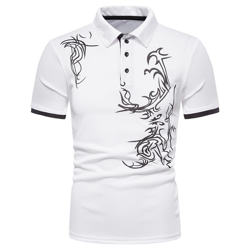 HerSight Heren zomer T-shirt met revers en korte mouwen Heren jeugdmode casual bedrukte POLO-shirts voor heren L wit