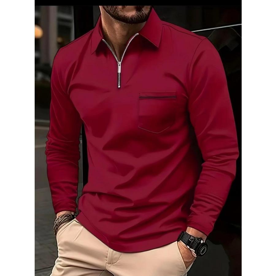 WowClassic Lange mouwen revers rits borstzak polo's shirts streetwear tops heren casual lente herfst sport polo shirt L