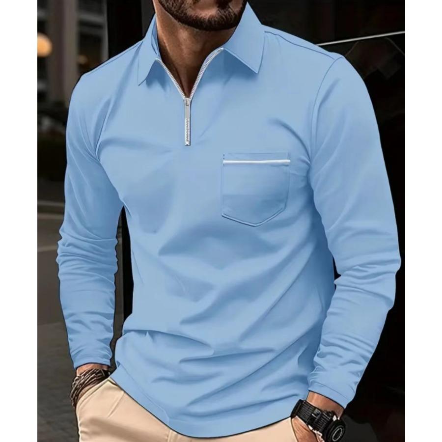 WowClassic Lange mouwen revers rits borstzak polo's shirts streetwear tops heren casual lente herfst sport polo shirt XXXL