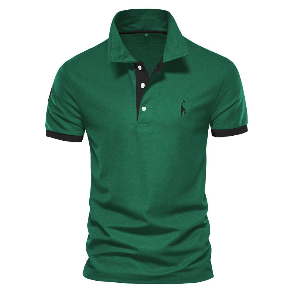 AIOPESON Zomer T-shirt met korte mouwen Herenpolo Business Casual poloshirt Heren Slank Mode Herenpolo Katoen Hoogwaardig T-shirt Eenvoudig Buiten M groen