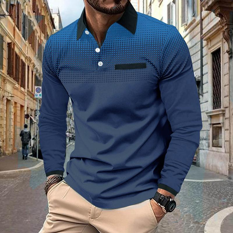 Haojun Men's Golf Shirt Polo Street Casual Polo Collar Classic Long Sleeve Fashion Casual Solid Color Button Front Simple Regular Fit 3XL marineblauwe kleur