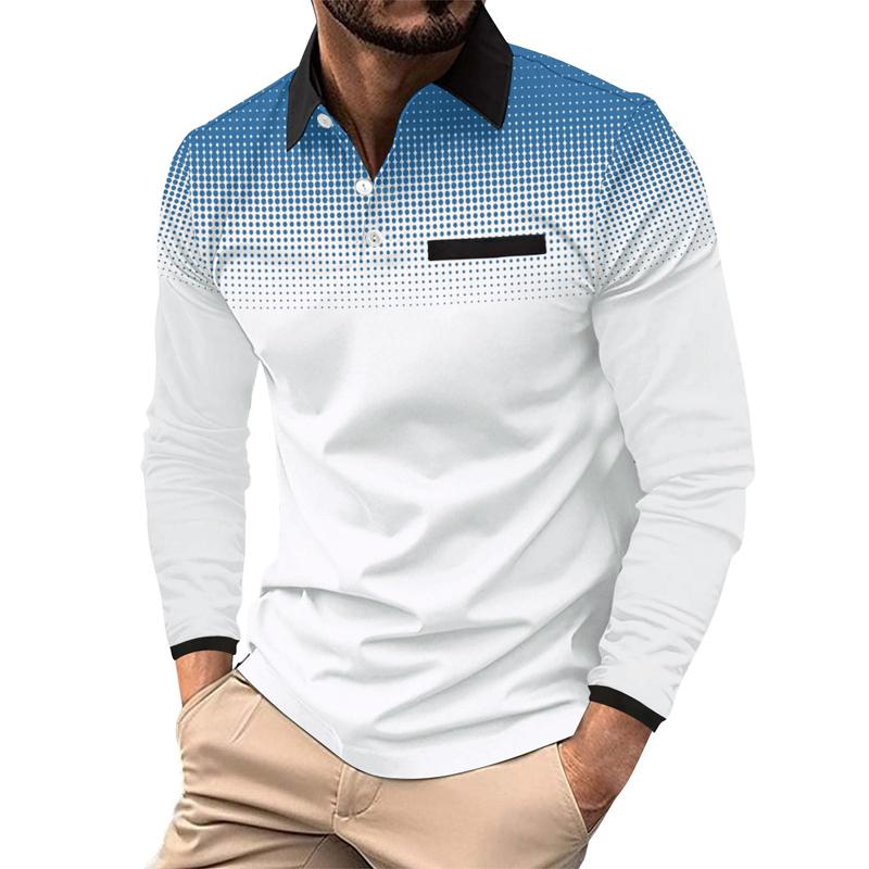 Haojun Men's Golf Shirt Polo Street Casual Polo Collar Classic Long Sleeve Fashion Casual Solid Color Button Front Simple Regular Fit L