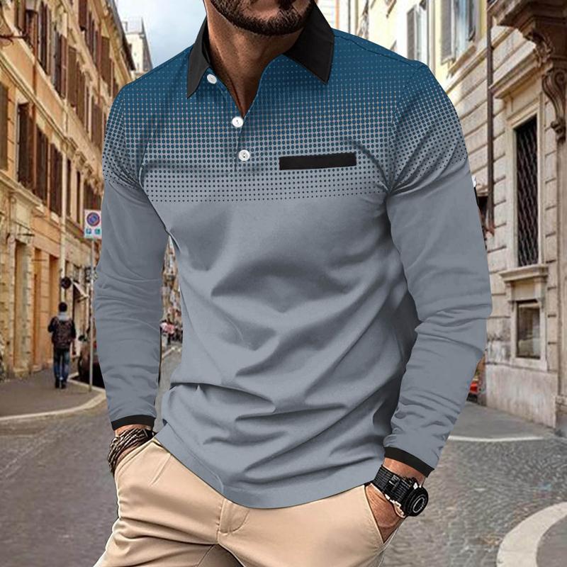 Haojun Men's Golf Shirt Polo Street Casual Polo Collar Classic Long Sleeve Fashion Casual Solid Color Button Front Simple Regular Fit M grijs
