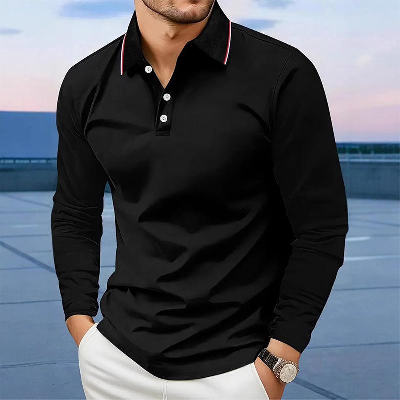 Bengbukulun Men Clothes Long Sleeve Casual Lapel Polo Shirt Elastic and Suitable for Sports and Casual Wear Golf Polo Shirt 3XL zwart