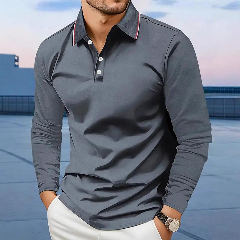 Bengbukulun Men Clothes Long Sleeve Casual Lapel Polo Shirt Elastic and Suitable for Sports and Casual Wear Golf Polo Shirt 3XL grijs