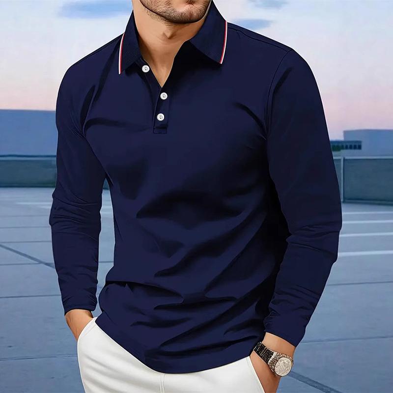 Bengbukulun Men Clothes Long Sleeve Casual Lapel Polo Shirt Elastic and Suitable for Sports and Casual Wear Golf Polo Shirt 2XL marineblauwe kleur