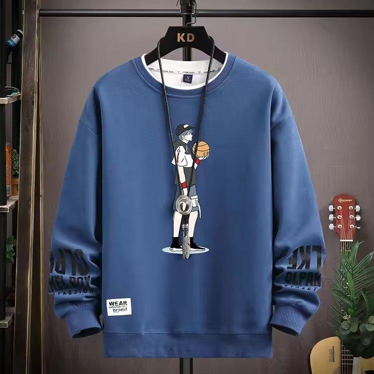 Garbword Heren Lente Mode Casual Bedrukt Ronde Hals Sweatshirt XXXL blauw
