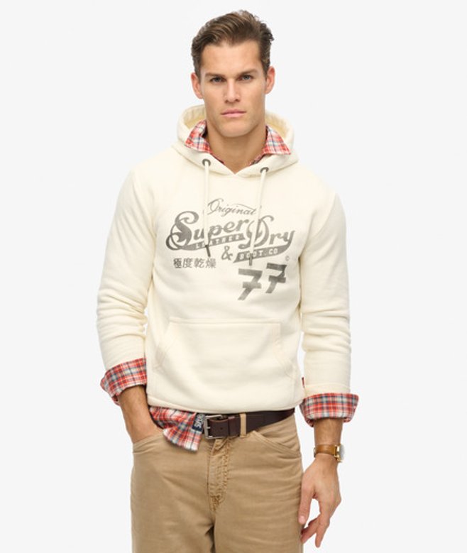 Superdry Leather & Boot Co Script Hoodie Crème