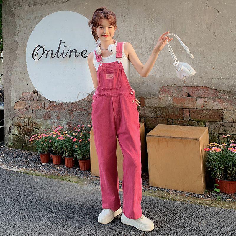Qingpingjuan Lente en Zomer Dames Losse Slim Jeans Leeftijd Verjongende Jeans Denim Straps Broek Dameskleding S roze