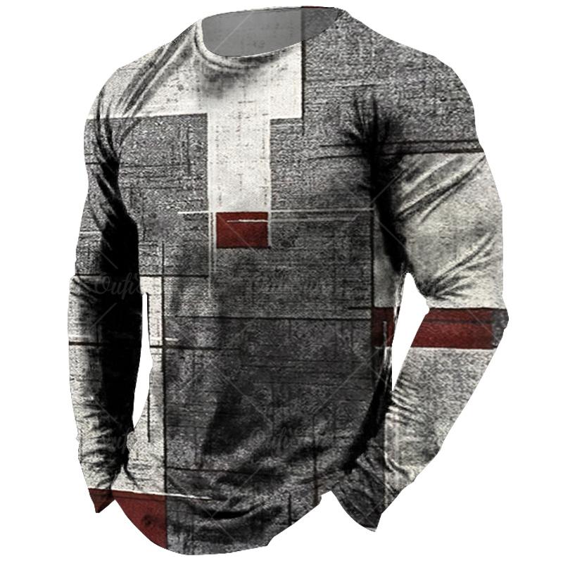 Wengy 2 Vintage Men's Long Sleeve T-shirt Tops Plaid Print Autumn Oversized Sweatshirt Male O-neck Casual Daily Streetwear Men Clothing 4XL