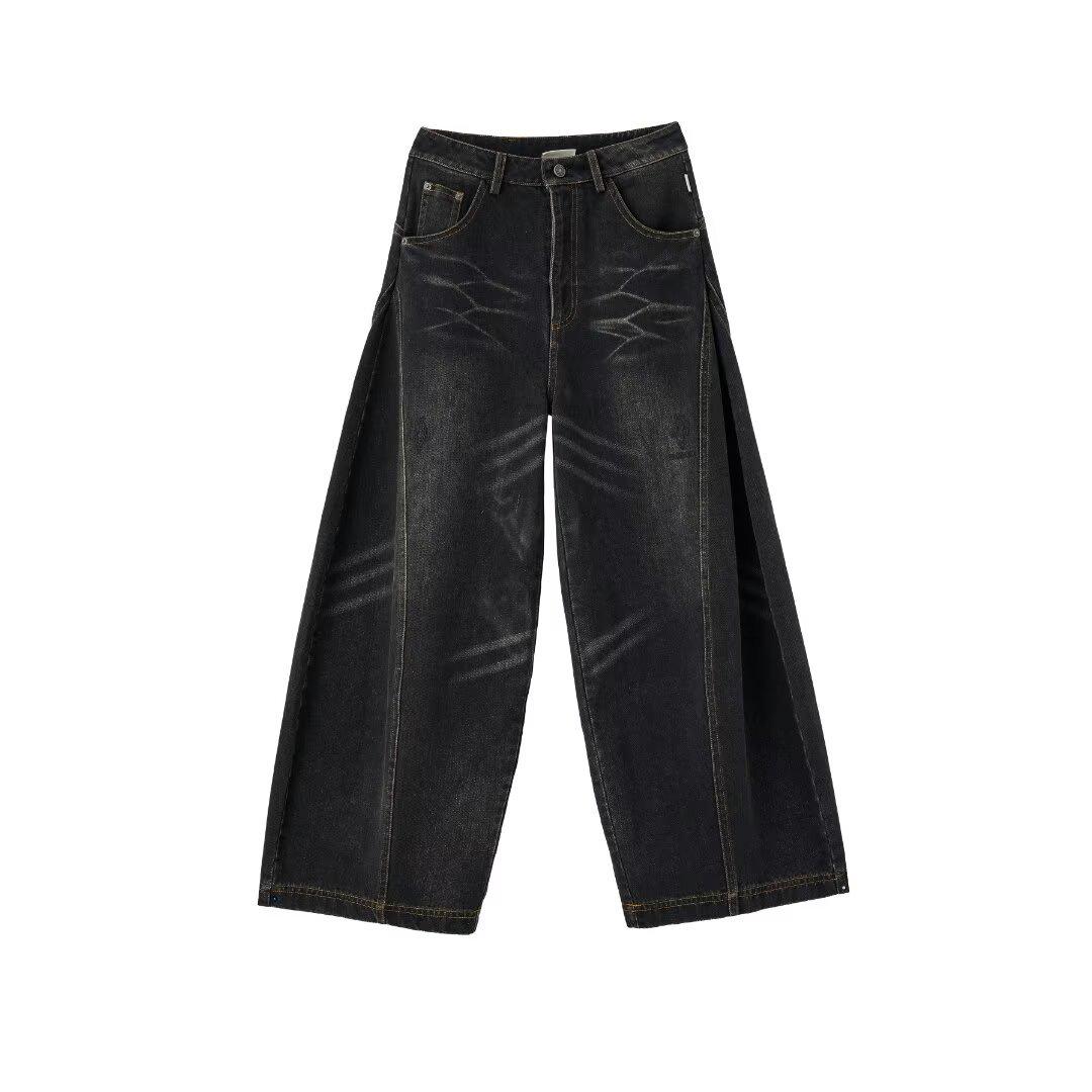 FluxZone Women's Retro Black & Gray Scimitar jeans: Autumn/Winter Baggy Wide-Leg Bloomers S